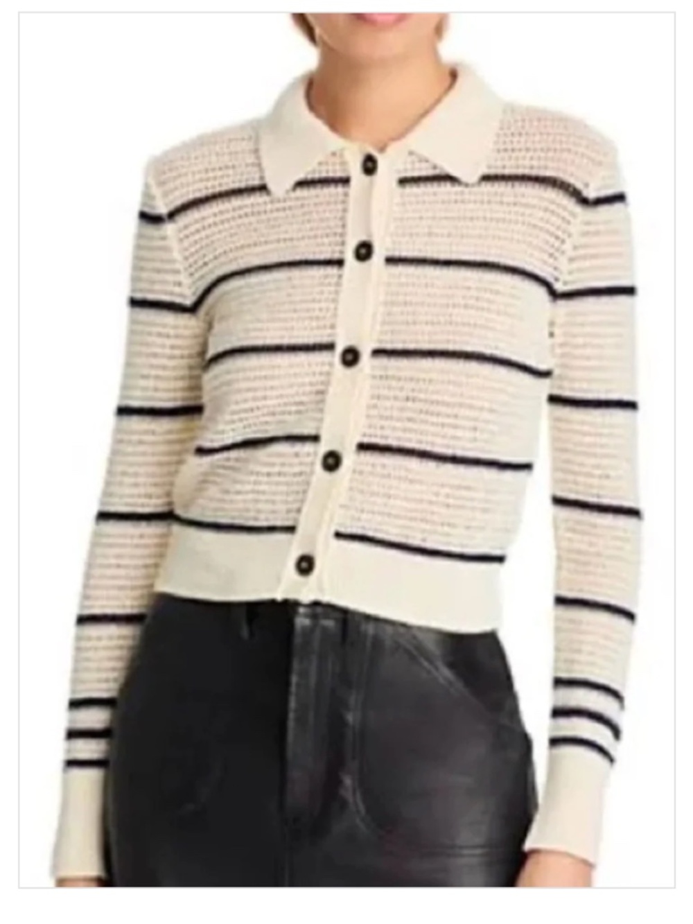 FRAME Shrunken Crochet Knit Cardigan Sweater Medium